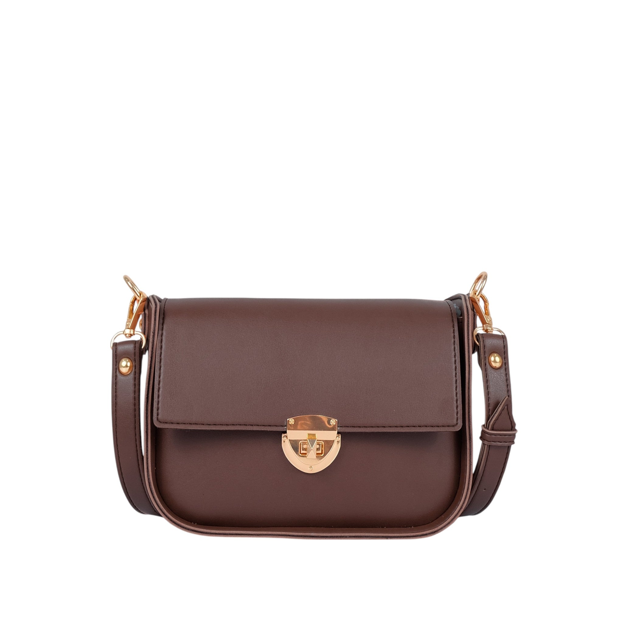 Baubles Bags Dark Brown Faux Leather Saddle Bag With Twist Lock