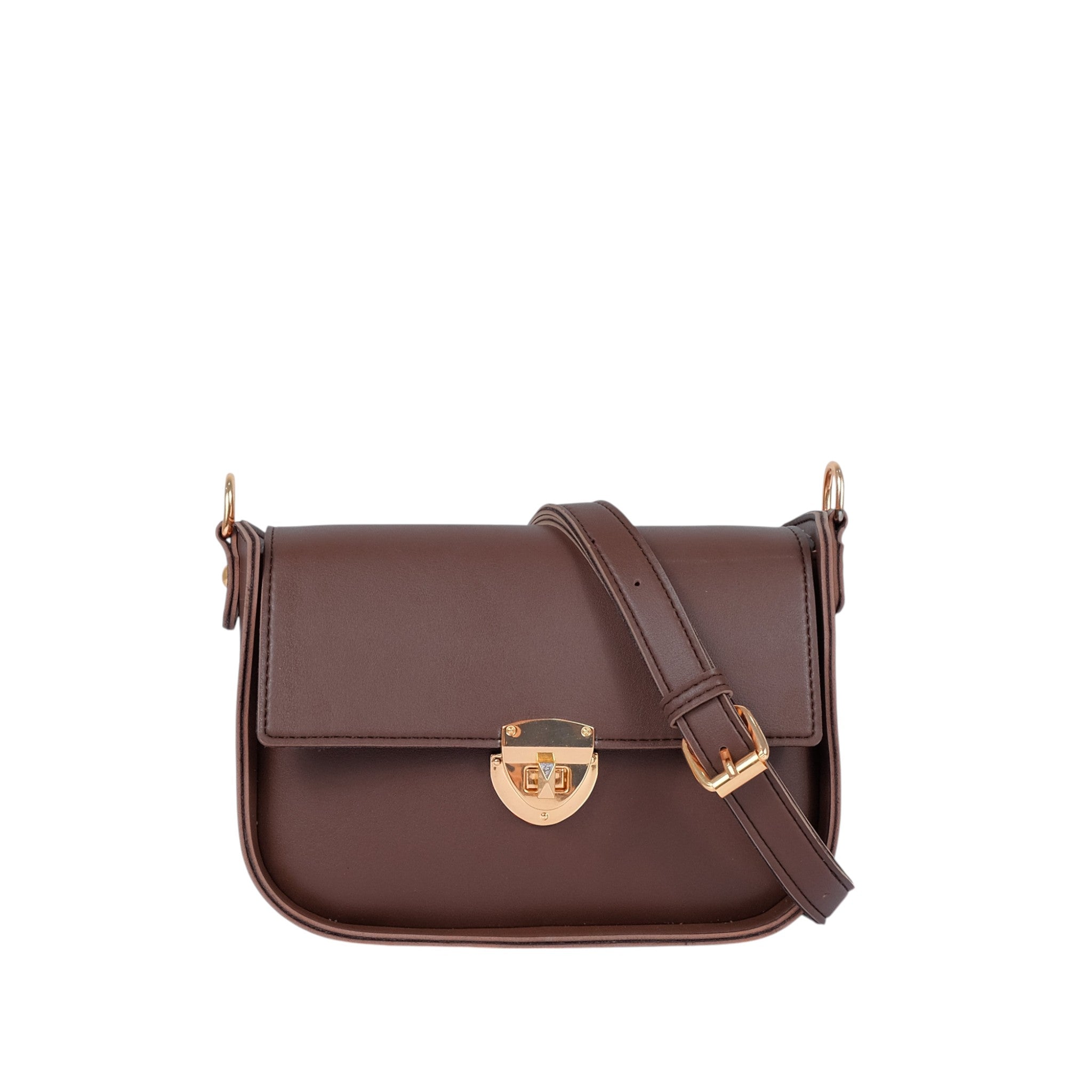 Baubles Bags Dark Brown Faux Leather Saddle Bag With Twist Lock