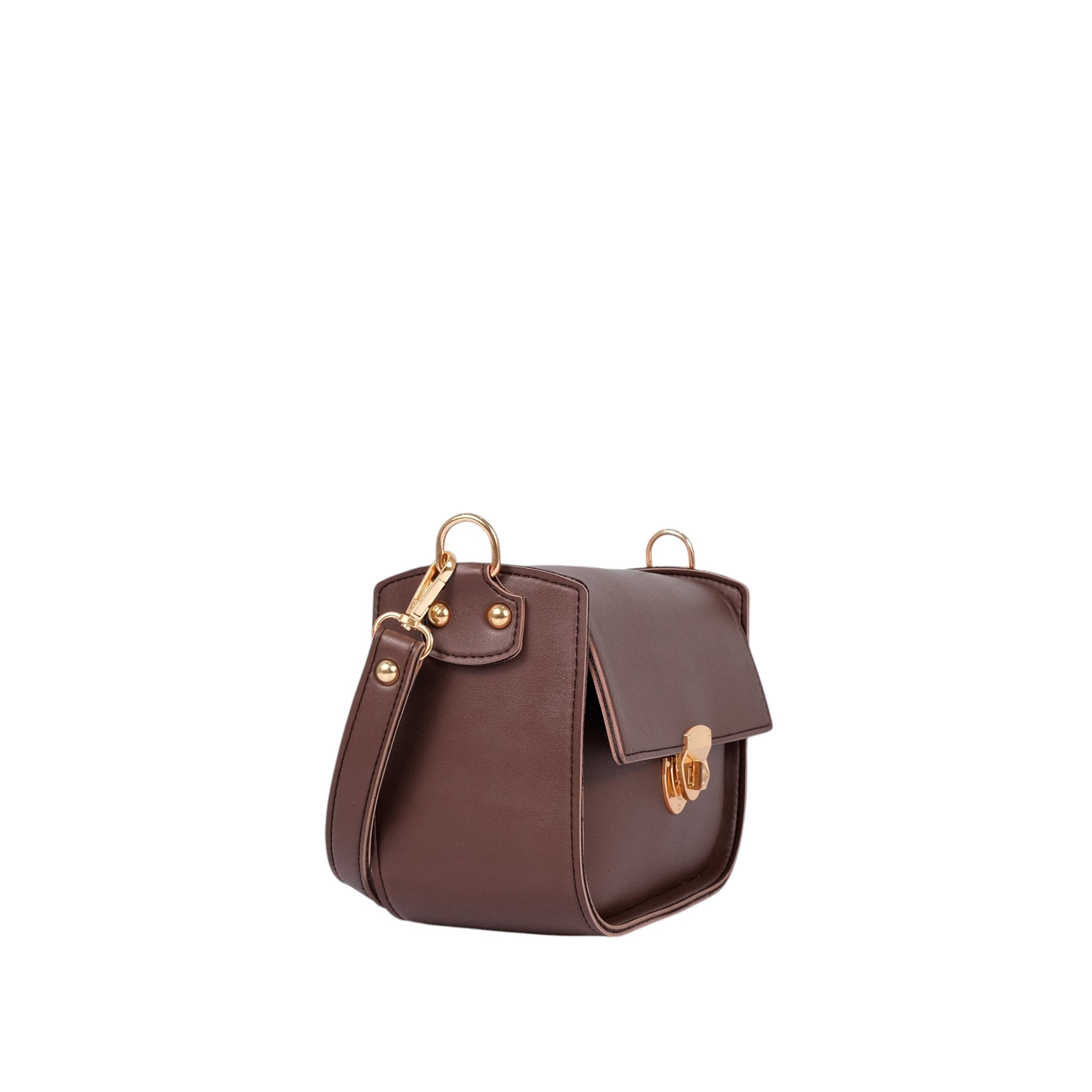 Baubles Bags Dark Brown Faux Leather Saddle Bag With Twist Lock